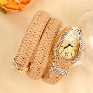 Нарученные часы Drop Shining Diamond Fashion Quartz Watch for Women Snake Design Three Loop Bracelet Watches Reloje Para Mujer Clock