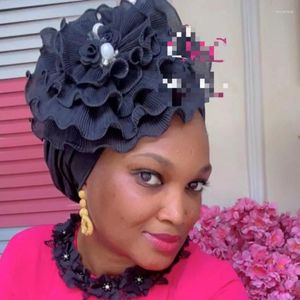 Etnik Giyim Büyük Çiçek Türban Kapağı Kadınlar İçin Piled Head Wraps African Auto Gele Headtie Nijerya Düğün Partisi Başlık