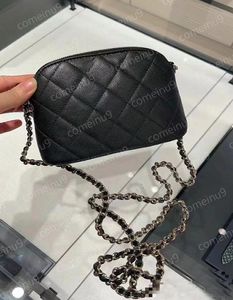 24SS зеркал качество икры телячья пакетика Shell Beard Black Fashion Summer Crossbody Ploudse Chain Bags Подлинные кожаные дизайнерские сумочки Серебряное оборудование 12A Grade