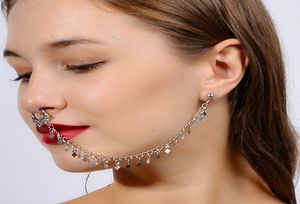 Burun halkaları ve saplamalar sahte septum piercing kristal burun çember sahte burun yüzükleri kulak zinciri kadınlar vücut mücevherleri9386208