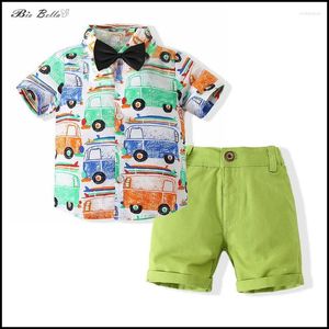 Giyim Setleri Biobella erkek bebek kıyafetleri araba kısa tişört yaz partisi gösterisi 1-5 yıl için çocuk kıyafetleri set