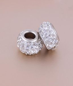 Rhinestone Boncuklar Yuvarlak Chamilia DIY Aracılı Avrupa Murano Troll Çek Boncuk Cazibesi Bilezik için Uygun Silver5474299