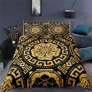 Lüks 3D Gold Barok Stil Baskı 3 PCS Çocuk Yatakları Rahat Yorgan Kapakları Yastık Kapakları Ev Tekstilleri Büyük Boyut 240426