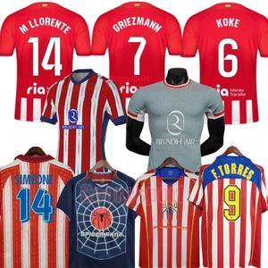 Griezmann Simeone futbol formaları 23 24 25 Morata Koke Saul Torres Atletico Madrids Vintage Futbol Gömlekleri M. Llorente Klasik Kit Retro Top