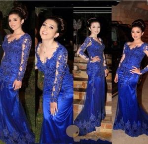 Kraliyet mavisi 2019 Uzun Kollu Gece Elbise Düğünler İçin Denizkızı Arap Müslüman Resmi Elbise Partisi Ünlü Balo Elbiseleri1260578