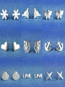 925 Gümüş Küpe S925 Mix Styles Baykuş Aşk Fox Ayçiçeği Yıldız Kabuğu Kalp Kelebek Ankrajlar Kulak Saplama Küpe Takı F5490014
