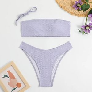 Kadın Mayo Çıkarılabilir Kayış Mayo Kadın 2024 Seksi Yüksek Bel Bikini Leylak Renk İki Parça Plaj Mayo Takım Arka Plaj Kıyafetleri