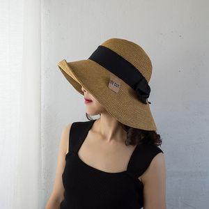 Bohem yaz şapkası kadın bayanlar seyahat plajı katlanabilir UV güneş koruma büyük hasır şapka ayarlanabilir kova şapka