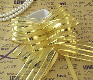 50pcslot 5cm büyük boyutlu altın renkli organze düğün araba dekoru düğün organza için çekme çiçekleri çekme çiçek kurdeleleri gif2379802