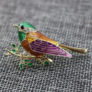 Traje de jóias de decoração de broches, belo ramo de folhas de folha de galho de animal de lapela fofo broche de pássaro esmal