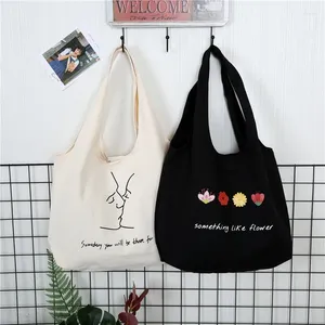 Alışveriş çantaları kadın tuval omuz çantası baskı pamuklu kumaş kumaş kadın yeniden kullanılabilir bakkal çanta kızlar kitap tasarımcısı