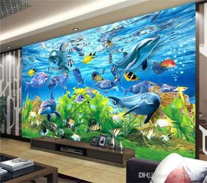3D papel de parede personalizado Subaquático World Marine Fish Mural Childrel Room TV TV Aquarium Papel de parede MURAL26839791077291