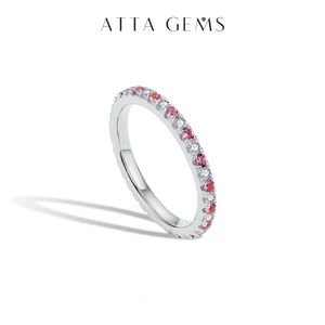 Attagems Yuvarlak Yüzük Gerçek S925 Gümüş İstiflenebilir Yüzükler Kadınlar İçin Pembe ve Mavi Saphire Wedding Band Fine Jewelry 240424