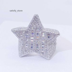 kaliteli baget moissanite yıldız şekil yüzüğü özel VVS elmas hip hop pinky ring erkekler özel hiphop takı