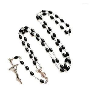 Gerdanlık oval boncuk kolye siyah tespit katolik dua çapraz kutsal dini mücevher hediyeler kadın erkek kız
