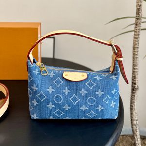 Kadın Lüks Tasarımcıları Denim Tote Çanta Çiçekler Çift Omuz Kayışı Crossbody Orijinal Metal Koruma Çantası ile Kadın Çantalar 20cm