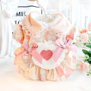 Vestuário de cachorro lolita bowknot skirt roupas vestido de coração cães roupas moda doce quente figurino pequeno outono inverno ropa para perro