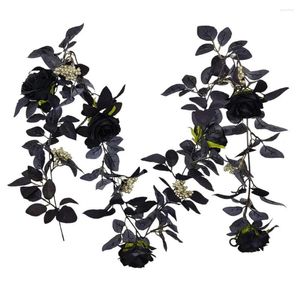 Dekoratif Çiçekler 1 PC Yapay Bitki Vine Cadılar Bayramı Siyah Çiçek Gül Düğün Şükran Günü Şömine Ev