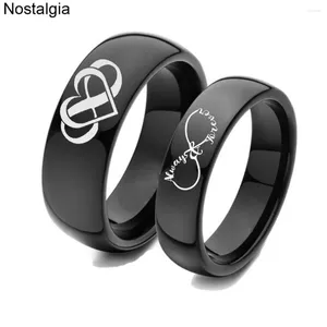 Кластерные кольца Ностальгия Бесконечность всегда любит сердце, пара чернокожих титановых обручальных отрядов обещание для пар