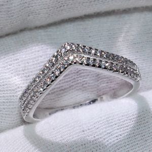 Çift V tarzı sevimli lüks mücevher 925 Sterling Silver Pave Beyaz Sapphire CZ Pırlanta Partisi Yeni Kadın Aly Band Ring Lovers 'Hediye 245p