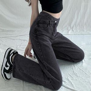 Женские джинсы модная уличная одежда широкая нога для женщин весенняя осень высокая талия повседневная черная мешковатая корейская винтажная прямая штаны A808