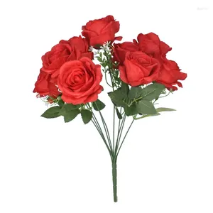 Dekoratif Çiçekler Kırmızı İpek Güller Buket Vazo Ev Dekoru Bahçe Bahçesi Düğün Çelenkleri Sahte Bitki Toptan Dekorasyon Kapalı