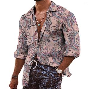 Erkekler Tişörtleri Retro Yumuşak Plaj Düğmesi Aşağı Sıradan Yaka Konforlu Moda Hawai Mens Baskı Şık Dönüş