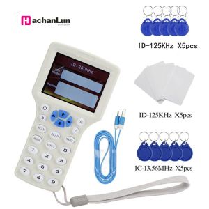 Card English 10 частота RFID Reader Writer Copier Duplicator IC/ID с USB -кабелем для карт 125 кГц 13,56 МГц ЖК -экран дубликатор