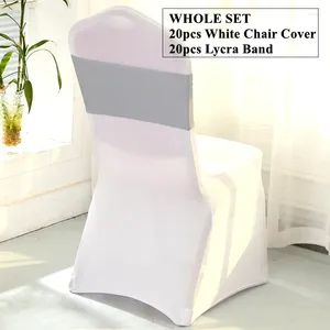 Stuhlabdeckungen 20pcs White Spandex Bankett Cover mit 18x35cm Lycra Band Sash für Hochzeitsveranstaltungsfeierendekoration