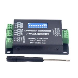 Amplifikatörler DC12V 24V PX24506 DMX 512 Kod Çözücü Sürücü Amplifikatör RGB LED şerit ışığı için