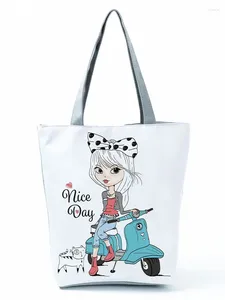 Bolsas de ombro desenho animado menina bolsa estampada moda moda azul carro elétrico gráfico feminino saco reutilizável alta capacidade compra pode ser personalizada