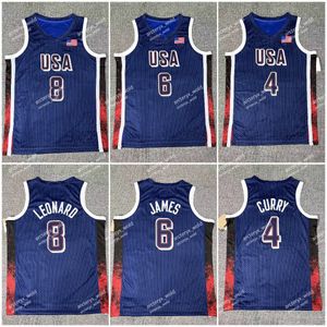 2024 Команда USA Kawhi Leonard James Stephen Curry Dream Team Us Mens Blue Basketball Jerseys Paris New