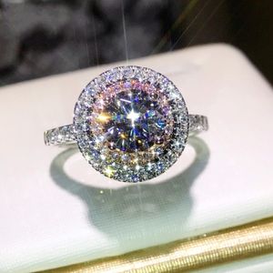Подарок Christams Горячая распродажа потрясающие роскошные украшения 925 Стерлинговый серебряный цвет Pinkwhite Sapphire Cz Diamond Cut Women Band Ring Ring 215M