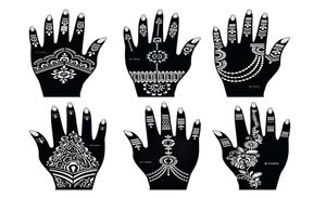 Kana dövme şablonları mehndi hindistan kına dövme şablon kiti el boyama parmak gövdesi boya 6 adet geçici dövme templatları8766157