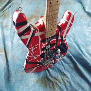 Saten Mat Edward Van Halen Stein Black White Stripes Kırmızı Elektro Gitar Göz Kanca Kayışı Tutucular Floyd Rose Tremolo Rhoasted Maple Neck