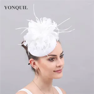 Moda Moda Fascinadora Branca Mulheres Chapéus de Partida Casamento de Penas Casado Casado Cabela Cabeça Elegante Capacete EACE EAC