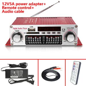Amplifikatör Kentiger Hy602, 12V5A güç adaptörü+ses kablosu+IR kontrol amplifikatörü mini taşınabilir LED görüntüleme USB SD FM Player amp