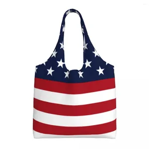 Akşam çantaları yıldız süzülmüş ABD bayrak alışveriş çantası vatansever kırmızı beyaz mavi yıldız çizgiler ofis polyester çanta kadın moda komik