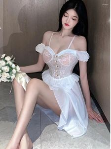 Parti elbiseleri kadın seksi gül nakış şeffaf saf arzu peri elbise zarif beyaz çiçek mini şeffaf Kore xx7i