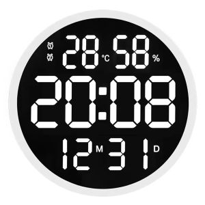 Orologi da 12 pollici Digital LED Digital Wall Clock Alarm con calendario, luminosità intelligente, umidità, termometro a temperatura.