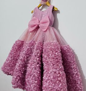 Stereo Gül Çiçek Prenses Elbiseler Kızlar için Sapırlar Govür Vaftiz Elbisesi Çocuklar Rhinestones Bows Pageant Doğum Günü Partisi Vaftiz İlk Z7980