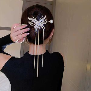 Kafa Bantları Moda Uzun Tassel Kelebek Metal Saç Klipsi Kadın Giysileri Çin Hanfu Hediye Q240506