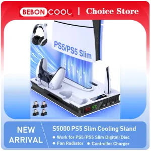 Joysticks Beboncool S5000 PlayStation için Dikey Stand 5 Yeni İnce Sürüm PS5 Soğutma İstasyonu İki Çift Hızlı Şarj USB