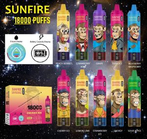 Toptan Vapes Tornado Sunfire 18000 Puf Teslim Edilebilir Vape Kalem 18K 18k Puflar Vape 25ml Önceden Pre Doldurulmuş Kartuşlar Pod 850mah Şarj Edilebilir Pil LED açık renkli ekran