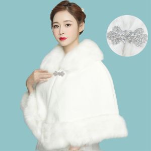 Elbiseler Gelinlik Gelinlik Düğün Yün Şal Kış Cheongsam Nedime Tören Elbise Şal İmitasyonu Kürk Sonbahar ve Kış Palto