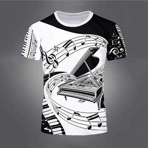 Erkek Tişörtler Piyano Müzikal Not 3d Baskı Yaz T-Shirts Strtwear Boys Grils Moda Büyük Boy Kısa Slve T Shirt Ts Üstler Erkek Giyim T240505
