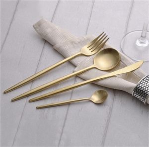 Jankng 16pcslot altın kaplama bıçak takımı seti paslanmaz çelik yemek seti sofra bıçağı lüks çay kaşığı çatal gümüş eşya set 39990897