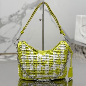 Yaz Yeniden Alış Tığ Mini Bag Lüks Tasarımcı Saman Fermuar Kapatma Omuz Çantası Moda Kadınlar Çıkarılabilir Key Ring Crossbody Bag Metal Donanım Çanta Seyahat