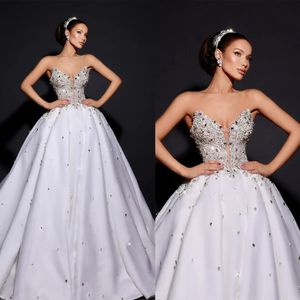 Glamous Kristal Gelinlik İncileri Gelin Gowns Straplez Rhinestone Bir çizgi kolsuz gelin elbiseler özel yapılmış