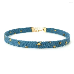Чокер неоготическая джинсовая ткань ретро-звезда синяя тканевая сеть ожерелье для женщин